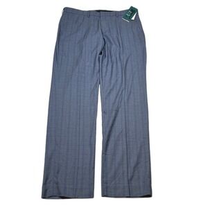 Perry Ellis Slim Fit Dress Pants Mens 36x32 Sky Blue Plaid‎ Flex Stretch NEW